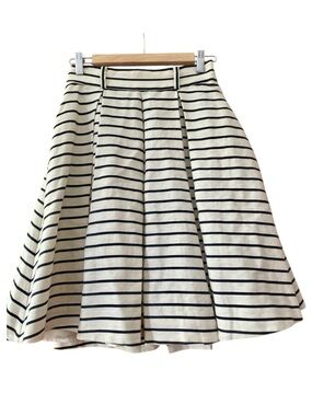 Kate Spade New York Pleated Stripe Full Skirt Linen Blend Fit Flare Size 0